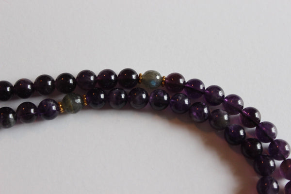 Genuine Amethyst & Labradorite Mala - Gold