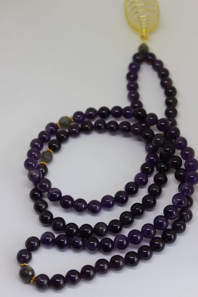 Genuine Amethyst & Labradorite Mala - Gold