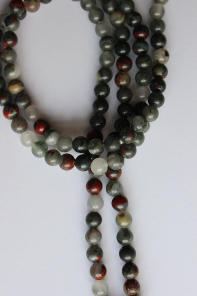 Genuine Bloodstone & Lava Stone Mala - Silver