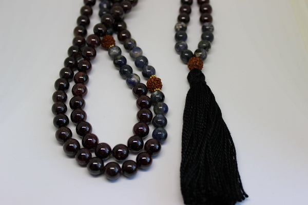 Genuine Garnet & Sodalite Mala - Black Tassel