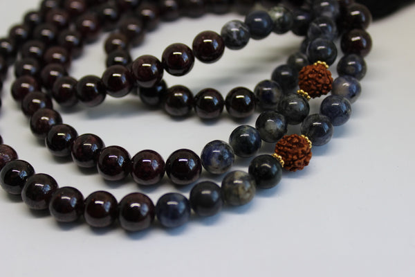 Genuine Garnet & Sodalite Mala - Black Tassel