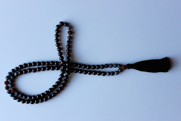 Genuine Garnet & Sodalite Mala - Black Tassel