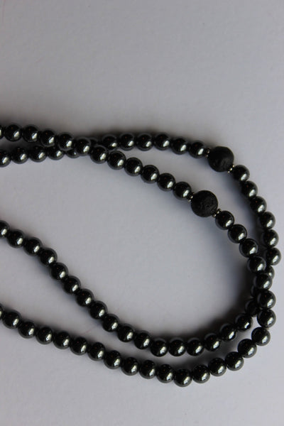 Genuine Hematite & Lava Stone Mala - Silver PETITE