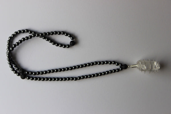 Genuine Hematite & Lava Stone Mala - Silver PETITE
