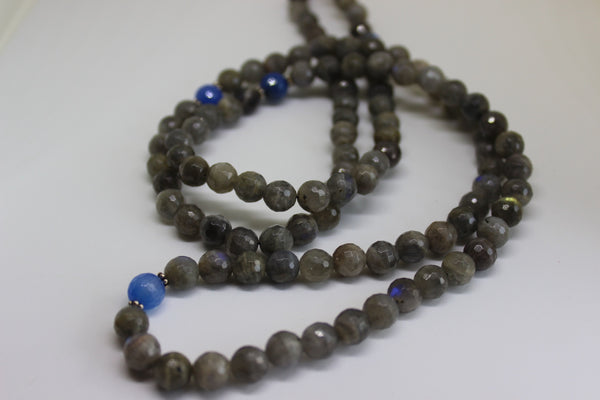 Genuine Labradorite & Blue Agate Mala - Silver