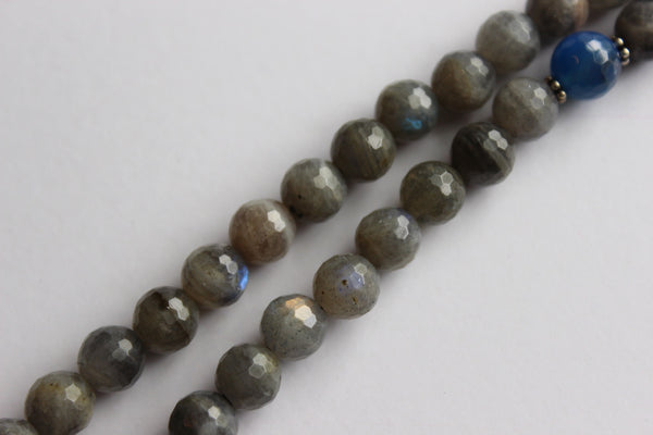 Genuine Labradorite & Blue Agate Mala - Silver