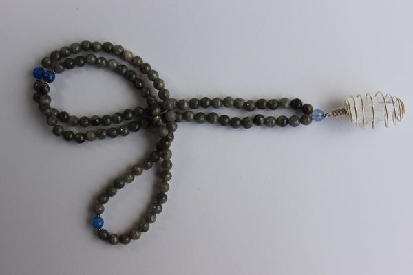 Genuine Labradorite & Blue Agate Mala - Silver