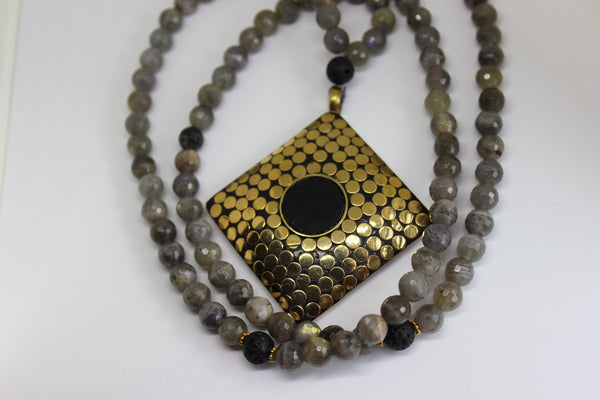 Labradorite & Volcanic Rock ~ Onyx Shield