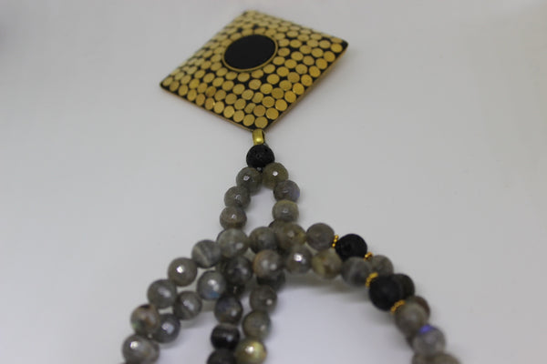 Labradorite & Volcanic Rock ~ Onyx Shield