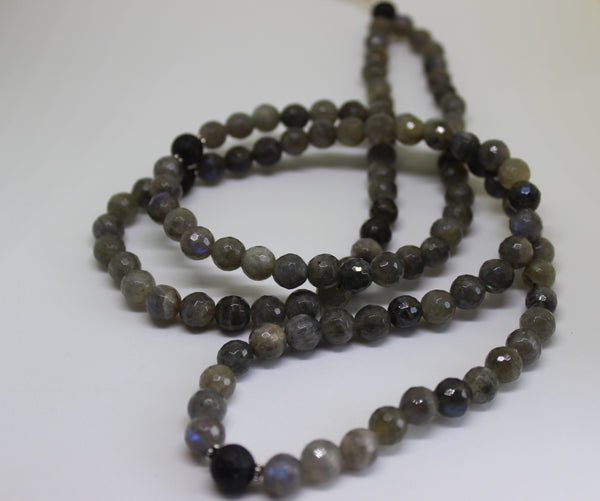 Genuine Labradorite & Lava Stone Mala - Silver