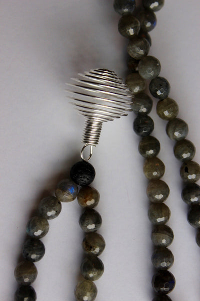 Genuine Labradorite & Lava Stone Mala - Silver