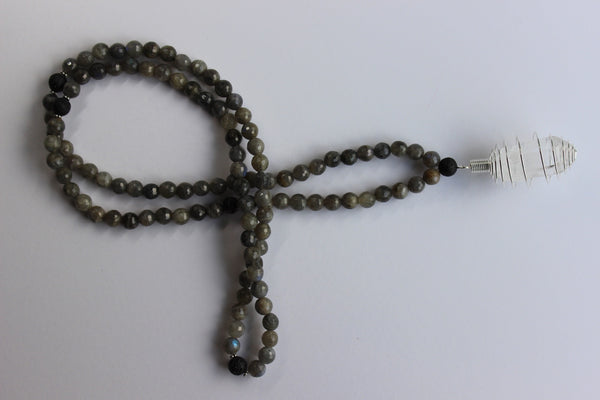 Genuine Labradorite & Lava Stone Mala - Silver