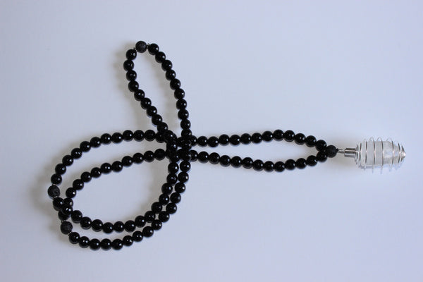 Genuine Black Agate & Lava Stone Mala - Silver