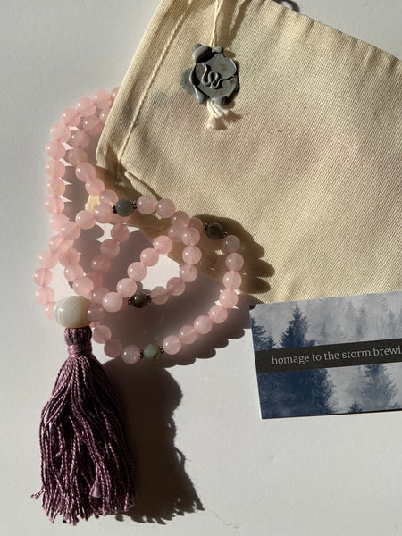 Genuine Rose Quartz & Labradorite Mala with Tassel - Journey