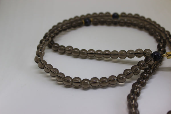 Genuine Smoky Quartz & Sodalite Mala - Gold