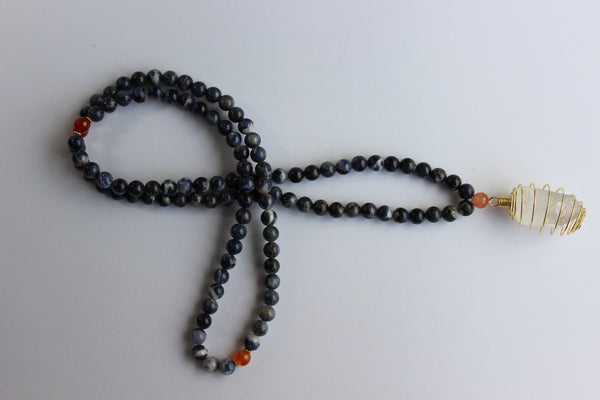 Genuine Sodalite & Carnelian Mala - Gold