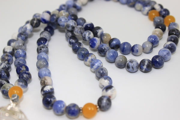 SAMPLE SALE : Genuine Sodalite & Yellow Agate Mala - Silver