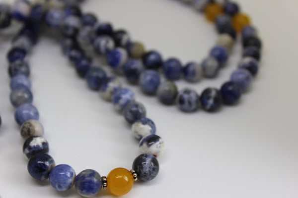 SAMPLE SALE : Genuine Sodalite & Yellow Agate Mala - Silver