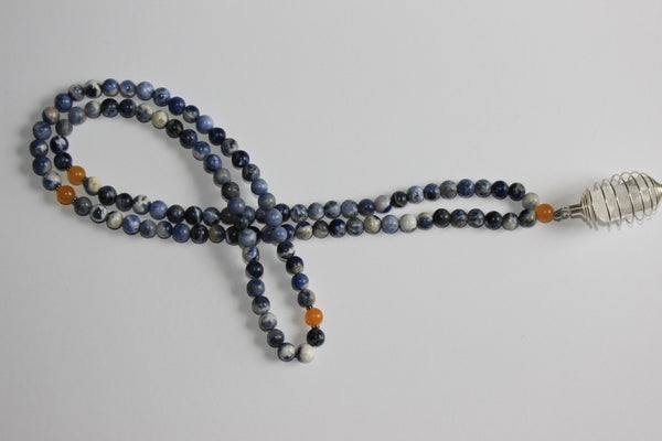 SAMPLE SALE : Genuine Sodalite & Yellow Agate Mala - Silver
