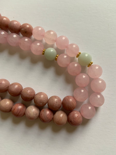 108 Bead ~ Rose Quartz, Rhodonite, Sodalite & Amazonite Mala with Tassel