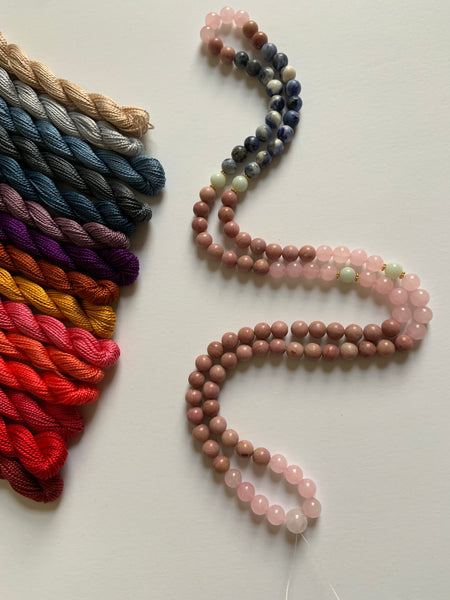 108 Bead ~ Rose Quartz, Rhodonite, Sodalite & Amazonite Mala with Tassel